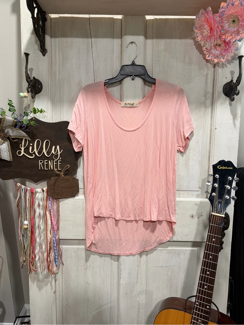 Three Bird Nest Blush Pink Short Sleeve Scoop Neck Hi-Lo Tee